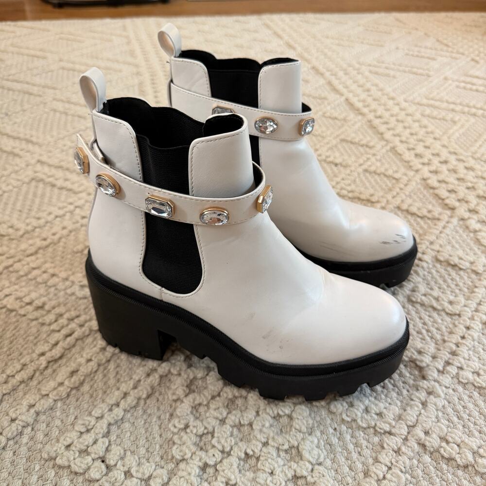 Soda White Block Heel Boots